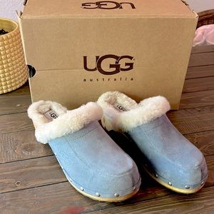 UGG Kalie suede clogs.  Cornflower Blue